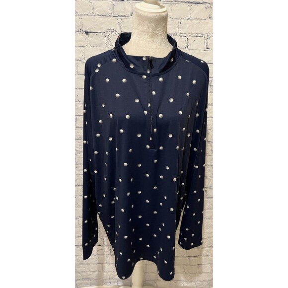 Birdie Bound Men's Polka Dot Navy Quarter Zip Golf Shirt Long Sleeves 2XL - Picture 2 of 7